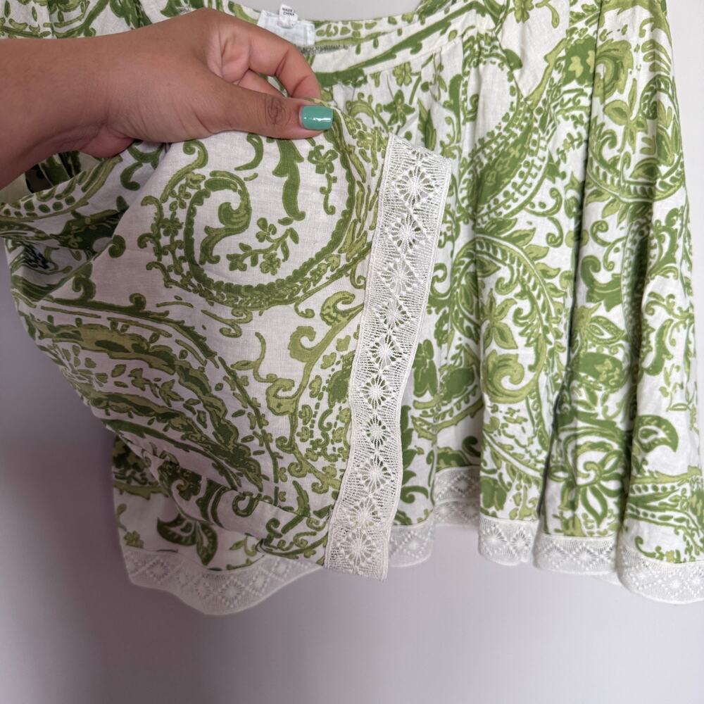 Rachel Zoe Women Linen Blouse Large Paisley Square Neck Resortwear Beach Cottage - Picture 4 of 8